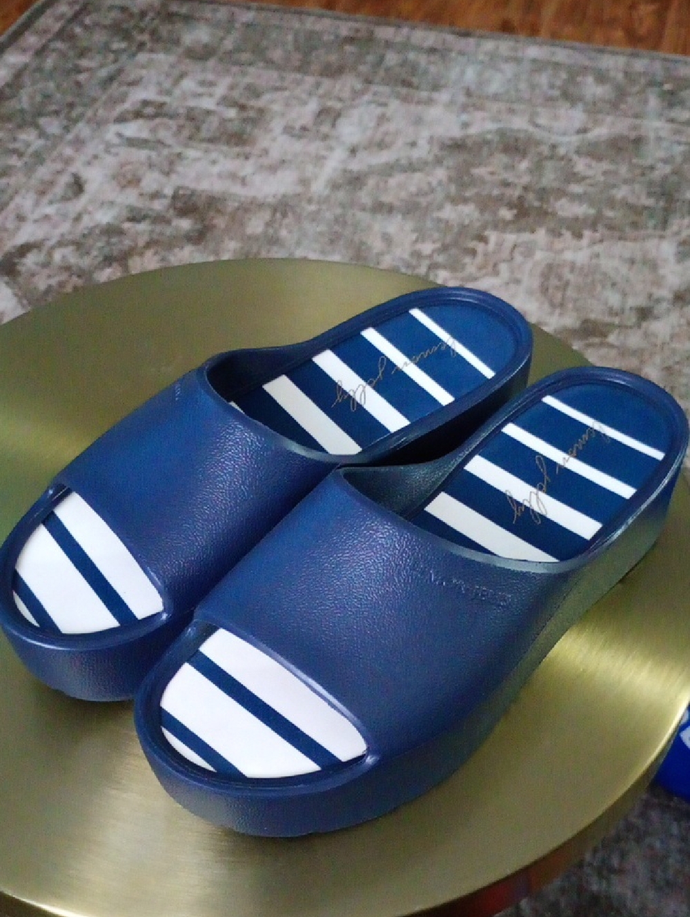 Navy Blue Platform Slide Sandals - Women
